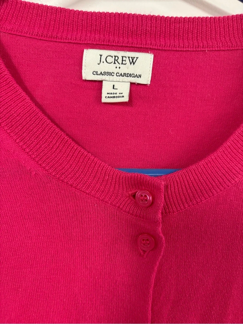 J. Crew Women's Pink Button-Up Crewneck Classic Cardigan Size Large